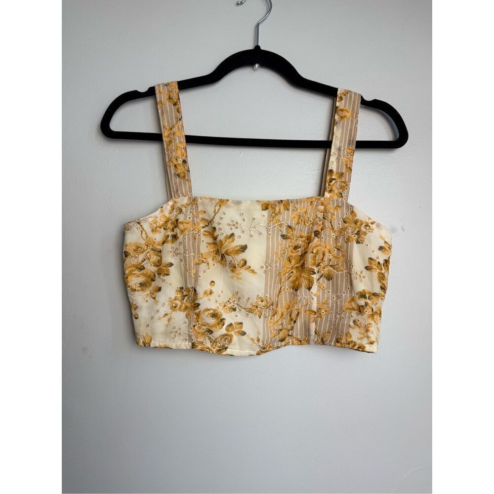 12th Tribe Versailles yellow floral cropped tank Medium - Picture 3 of 8